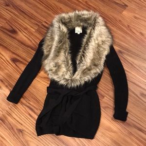 Olive and oak faux fur collar cardigan